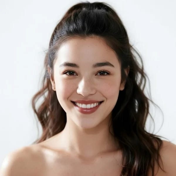 AI 헤어스타일 미리보기 예시: 여성용 하이 포니테일, 다음 헤어컷 전 참고용
