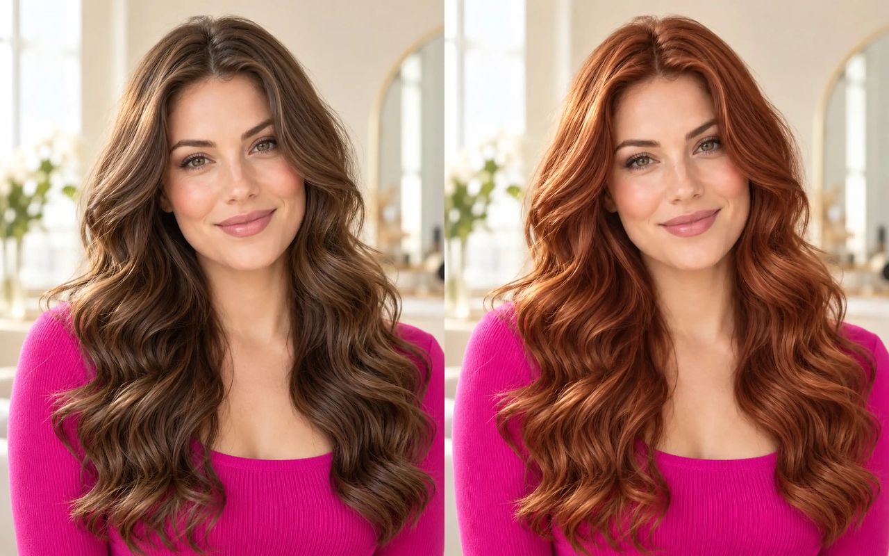The same hairstyle with chestnut hair recolored copper